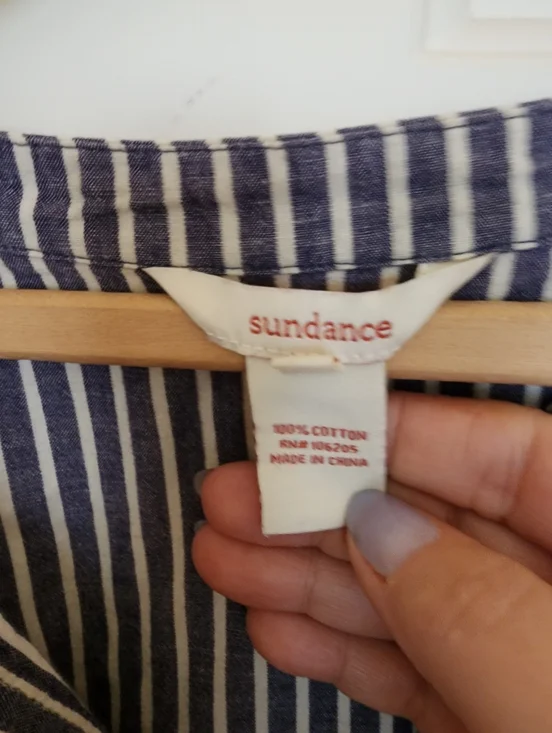 Sundance Dylan Button Down Shirt Blue Striped Cotton Coastal Beachy Size L - Picture 8 of 9